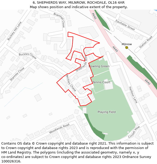 6, SHEPHERDS WAY, MILNROW, ROCHDALE, OL16 4AR: Location map and indicative extent of plot