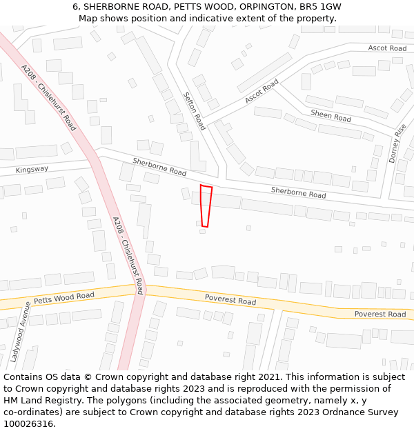 6, SHERBORNE ROAD, PETTS WOOD, ORPINGTON, BR5 1GW: Location map and indicative extent of plot
