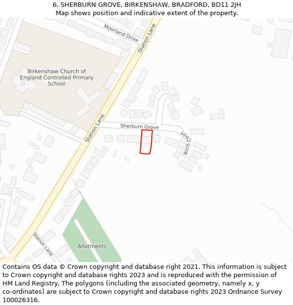 6, SHERBURN GROVE, BIRKENSHAW, BRADFORD, BD11 2JH: Location map and indicative extent of plot