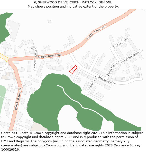 6, SHERWOOD DRIVE, CRICH, MATLOCK, DE4 5NL: Location map and indicative extent of plot