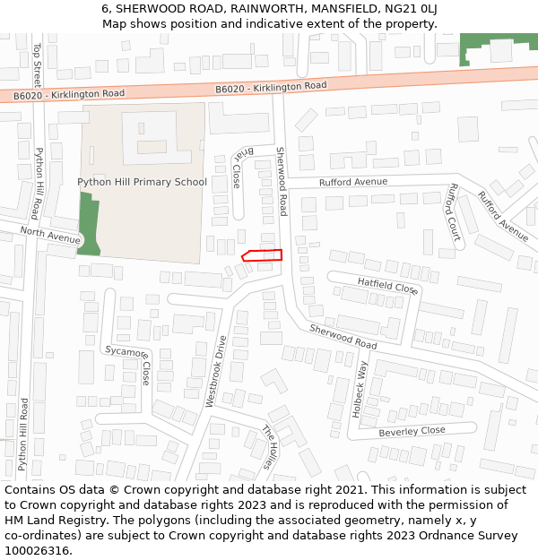 6, SHERWOOD ROAD, RAINWORTH, MANSFIELD, NG21 0LJ: Location map and indicative extent of plot