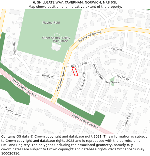 6, SHILLGATE WAY, TAVERHAM, NORWICH, NR8 6GL: Location map and indicative extent of plot