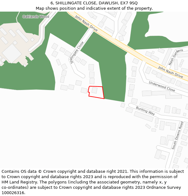 6, SHILLINGATE CLOSE, DAWLISH, EX7 9SQ: Location map and indicative extent of plot