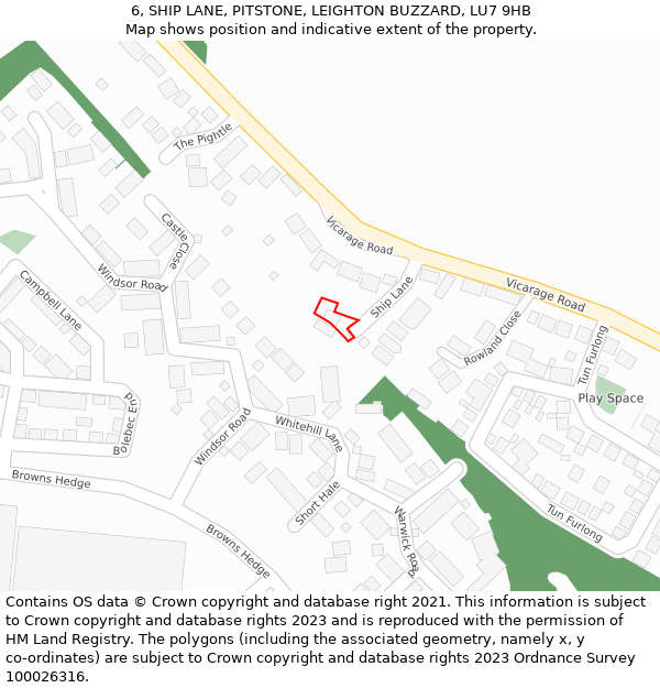 6, SHIP LANE, PITSTONE, LEIGHTON BUZZARD, LU7 9HB: Location map and indicative extent of plot