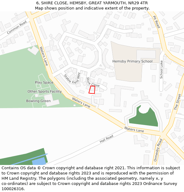 6, SHIRE CLOSE, HEMSBY, GREAT YARMOUTH, NR29 4TR: Location map and indicative extent of plot