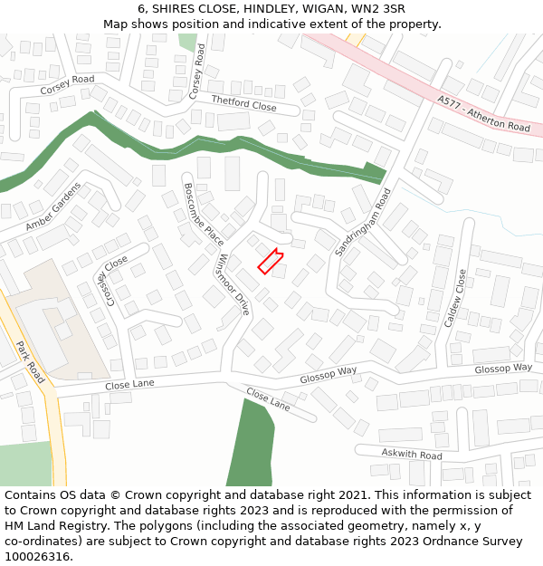 6, SHIRES CLOSE, HINDLEY, WIGAN, WN2 3SR: Location map and indicative extent of plot