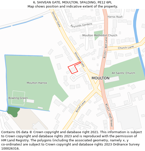 6, SHIVEAN GATE, MOULTON, SPALDING, PE12 6PL: Location map and indicative extent of plot