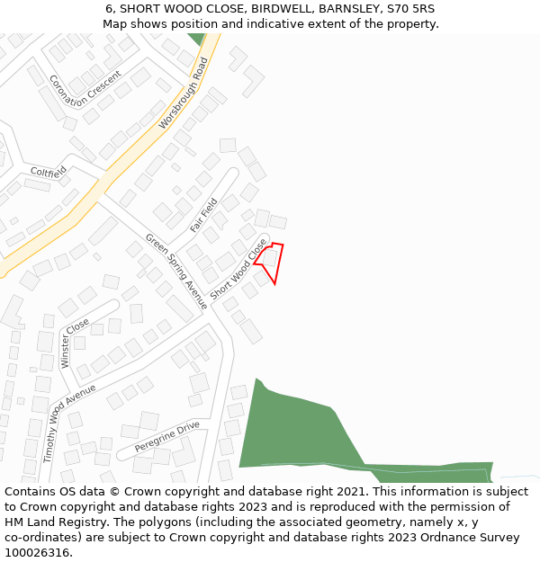 6, SHORT WOOD CLOSE, BIRDWELL, BARNSLEY, S70 5RS: Location map and indicative extent of plot