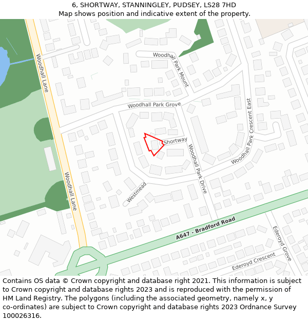 6, SHORTWAY, STANNINGLEY, PUDSEY, LS28 7HD: Location map and indicative extent of plot