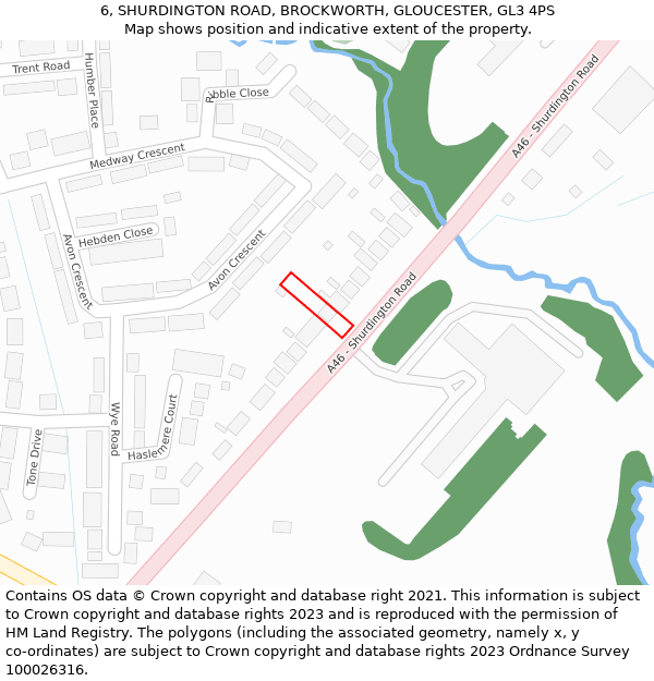 6, SHURDINGTON ROAD, BROCKWORTH, GLOUCESTER, GL3 4PS: Location map and indicative extent of plot