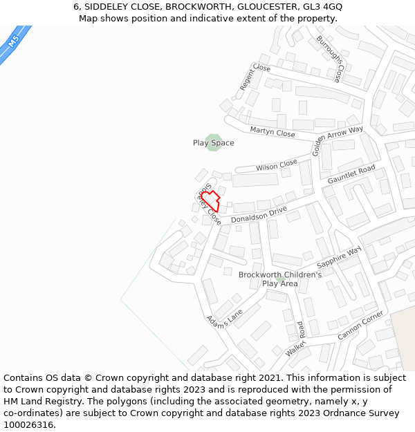 6, SIDDELEY CLOSE, BROCKWORTH, GLOUCESTER, GL3 4GQ: Location map and indicative extent of plot