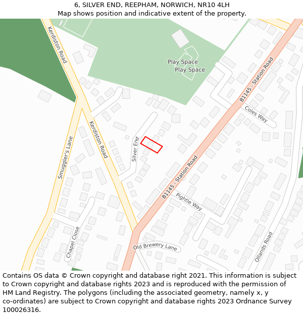 6, SILVER END, REEPHAM, NORWICH, NR10 4LH: Location map and indicative extent of plot