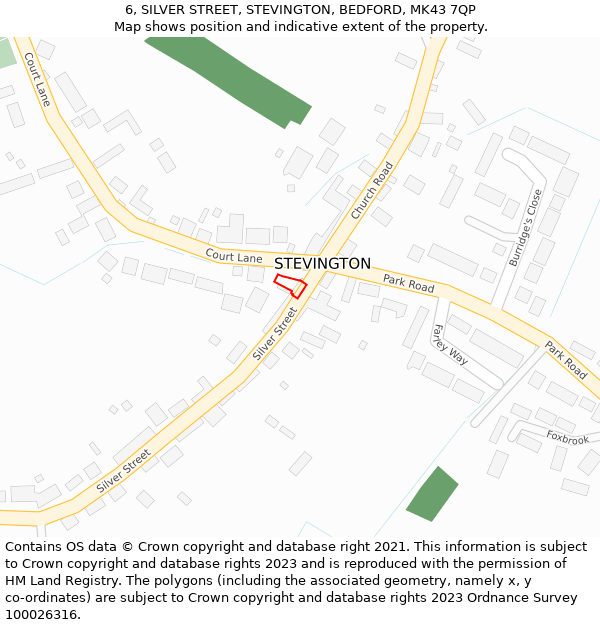 6, SILVER STREET, STEVINGTON, BEDFORD, MK43 7QP: Location map and indicative extent of plot