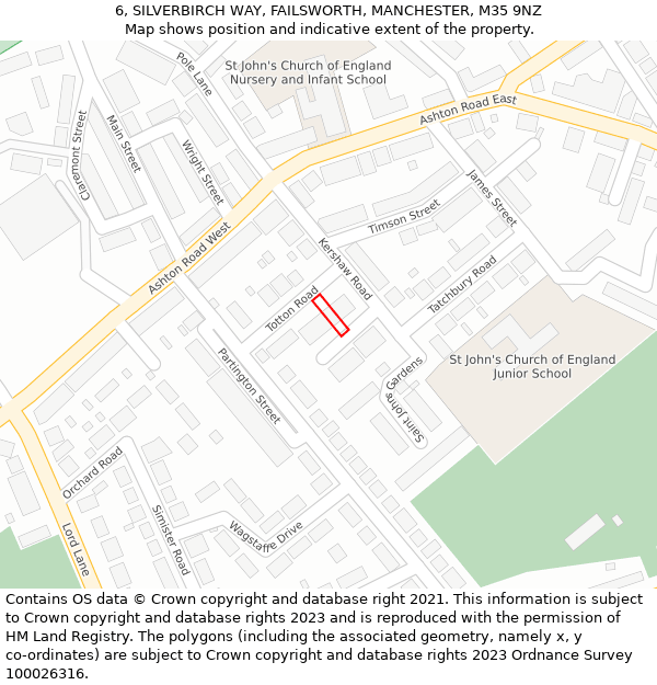 6, SILVERBIRCH WAY, FAILSWORTH, MANCHESTER, M35 9NZ: Location map and indicative extent of plot