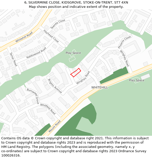 6, SILVERMINE CLOSE, KIDSGROVE, STOKE-ON-TRENT, ST7 4XN: Location map and indicative extent of plot