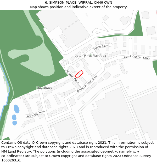 6, SIMPSON PLACE, WIRRAL, CH49 0WN: Location map and indicative extent of plot