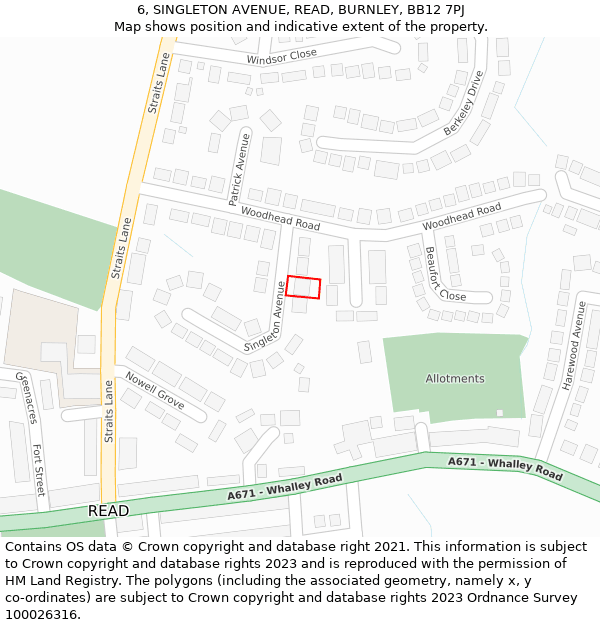 6, SINGLETON AVENUE, READ, BURNLEY, BB12 7PJ: Location map and indicative extent of plot