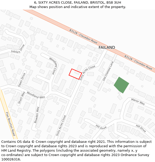 6, SIXTY ACRES CLOSE, FAILAND, BRISTOL, BS8 3UH: Location map and indicative extent of plot