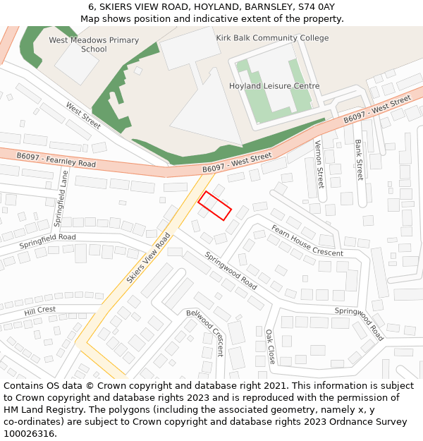 6, SKIERS VIEW ROAD, HOYLAND, BARNSLEY, S74 0AY: Location map and indicative extent of plot