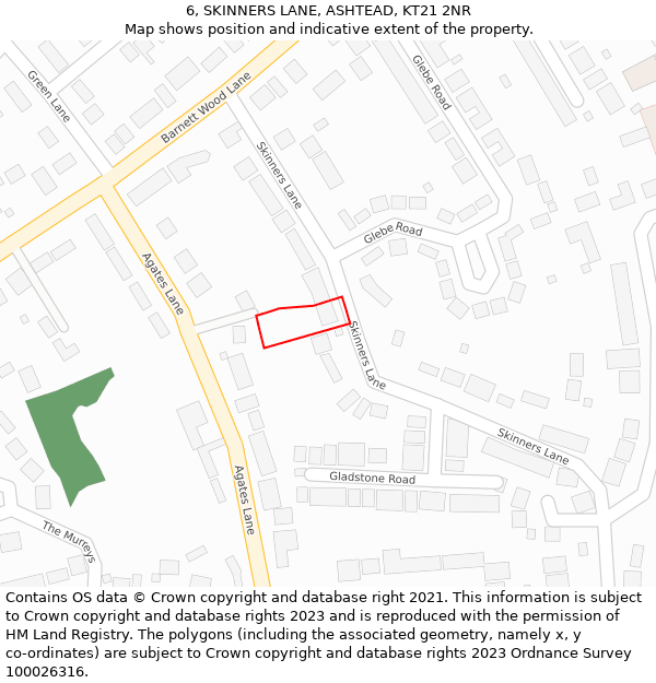 6, SKINNERS LANE, ASHTEAD, KT21 2NR: Location map and indicative extent of plot