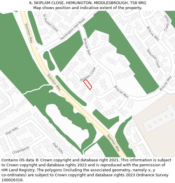 6, SKIPLAM CLOSE, HEMLINGTON, MIDDLESBROUGH, TS8 9RG: Location map and indicative extent of plot