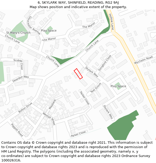 6, SKYLARK WAY, SHINFIELD, READING, RG2 9AJ: Location map and indicative extent of plot