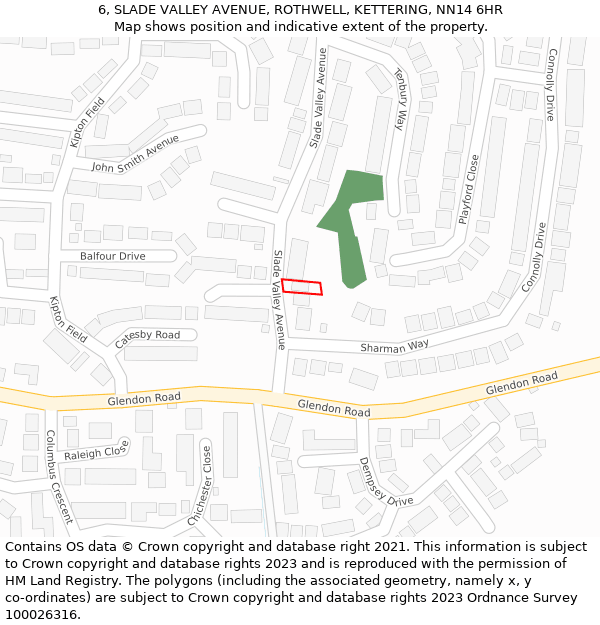 6, SLADE VALLEY AVENUE, ROTHWELL, KETTERING, NN14 6HR: Location map and indicative extent of plot