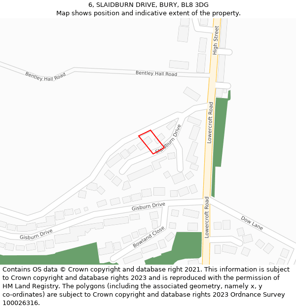 6, SLAIDBURN DRIVE, BURY, BL8 3DG: Location map and indicative extent of plot