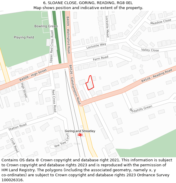 6, SLOANE CLOSE, GORING, READING, RG8 0EL: Location map and indicative extent of plot