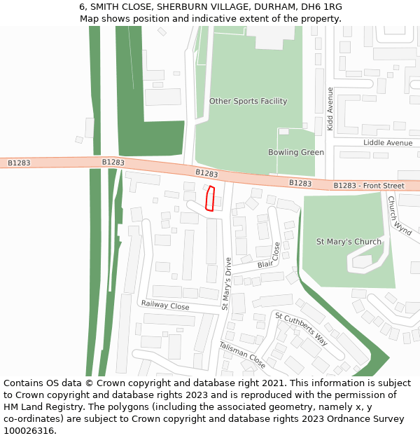 6, SMITH CLOSE, SHERBURN VILLAGE, DURHAM, DH6 1RG: Location map and indicative extent of plot