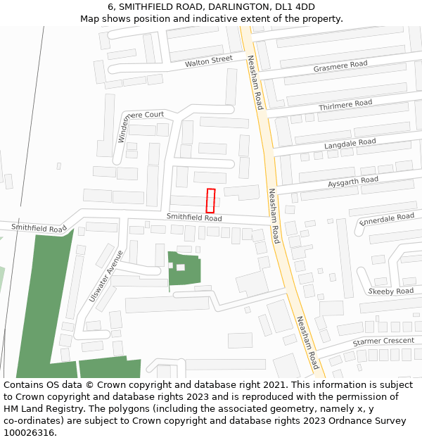 6, SMITHFIELD ROAD, DARLINGTON, DL1 4DD: Location map and indicative extent of plot