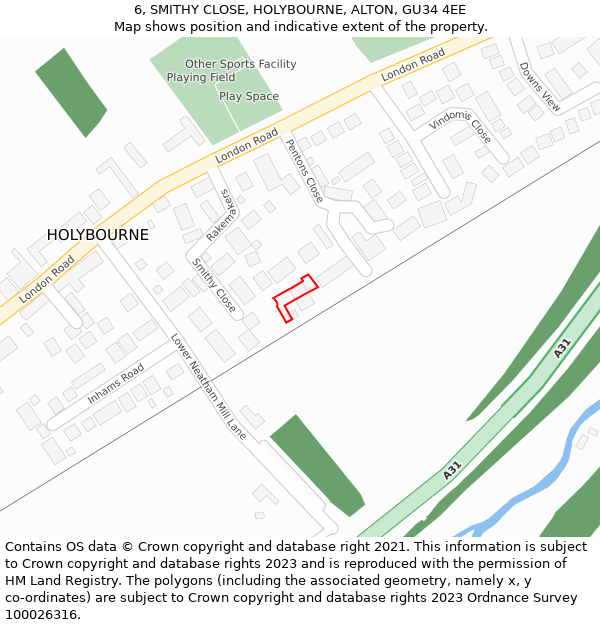 6, SMITHY CLOSE, HOLYBOURNE, ALTON, GU34 4EE: Location map and indicative extent of plot