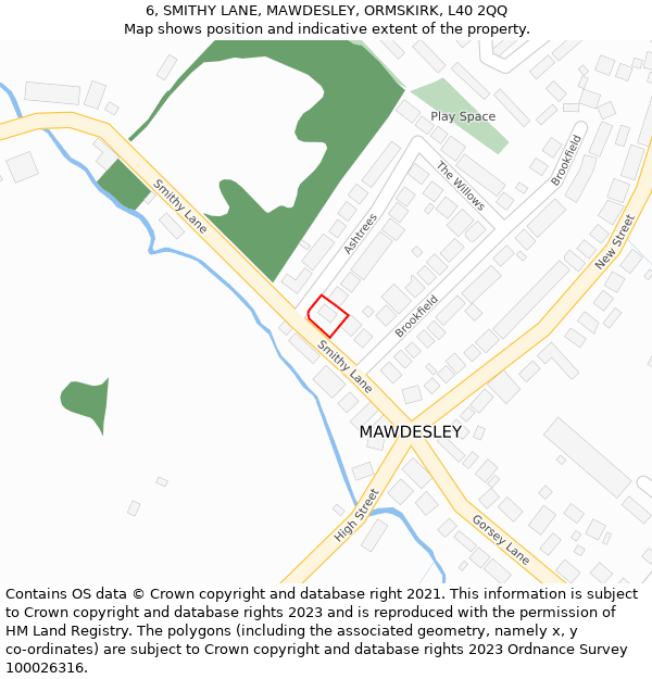 6, SMITHY LANE, MAWDESLEY, ORMSKIRK, L40 2QQ: Location map and indicative extent of plot