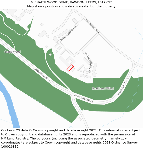 6, SNAITH WOOD DRIVE, RAWDON, LEEDS, LS19 6SZ: Location map and indicative extent of plot