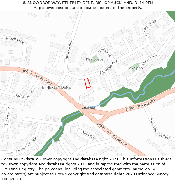 6, SNOWDROP WAY, ETHERLEY DENE, BISHOP AUCKLAND, DL14 0TN: Location map and indicative extent of plot