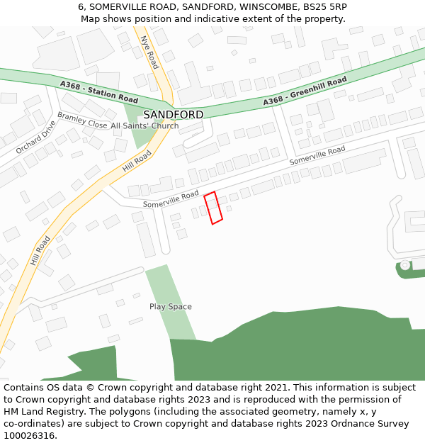 6, SOMERVILLE ROAD, SANDFORD, WINSCOMBE, BS25 5RP: Location map and indicative extent of plot