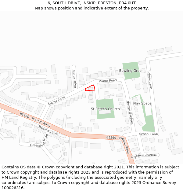 6, SOUTH DRIVE, INSKIP, PRESTON, PR4 0UT: Location map and indicative extent of plot