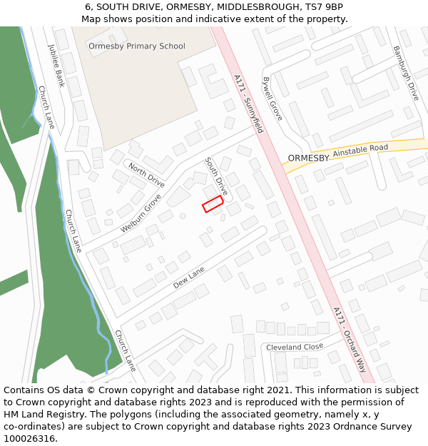 6, SOUTH DRIVE, ORMESBY, MIDDLESBROUGH, TS7 9BP: Location map and indicative extent of plot