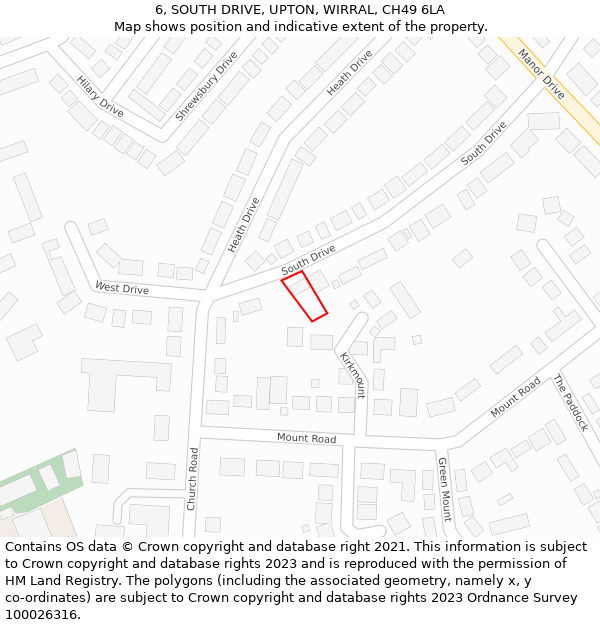 6, SOUTH DRIVE, UPTON, WIRRAL, CH49 6LA: Location map and indicative extent of plot