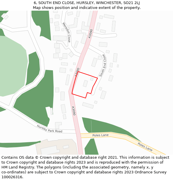 6, SOUTH END CLOSE, HURSLEY, WINCHESTER, SO21 2LJ: Location map and indicative extent of plot