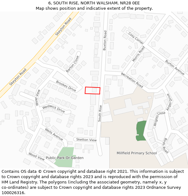 6, SOUTH RISE, NORTH WALSHAM, NR28 0EE: Location map and indicative extent of plot