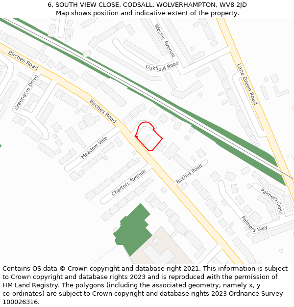 6, SOUTH VIEW CLOSE, CODSALL, WOLVERHAMPTON, WV8 2JD: Location map and indicative extent of plot