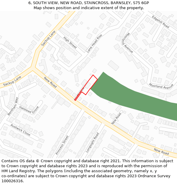 6, SOUTH VIEW, NEW ROAD, STAINCROSS, BARNSLEY, S75 6GP: Location map and indicative extent of plot