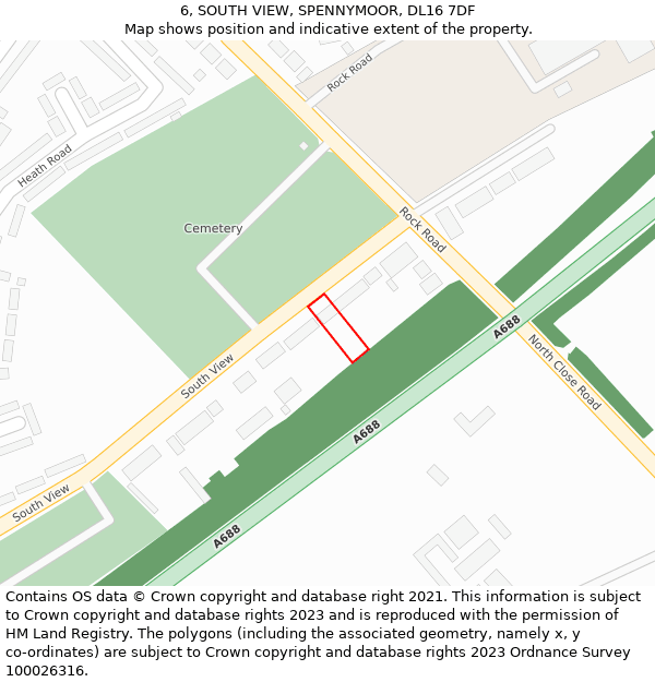 6, SOUTH VIEW, SPENNYMOOR, DL16 7DF: Location map and indicative extent of plot