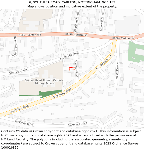 6, SOUTHLEA ROAD, CARLTON, NOTTINGHAM, NG4 1ET: Location map and indicative extent of plot