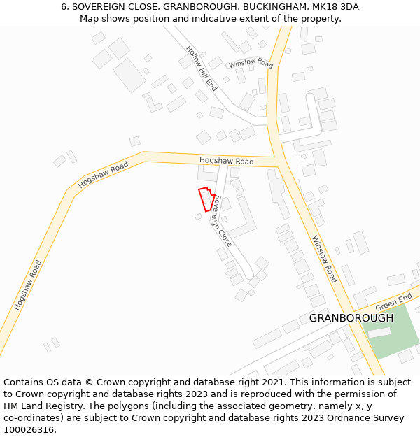 6, SOVEREIGN CLOSE, GRANBOROUGH, BUCKINGHAM, MK18 3DA: Location map and indicative extent of plot