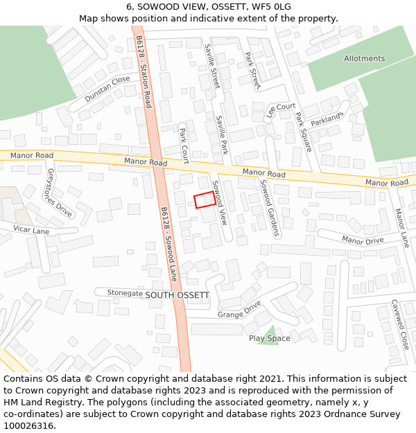 6, SOWOOD VIEW, OSSETT, WF5 0LG: Location map and indicative extent of plot