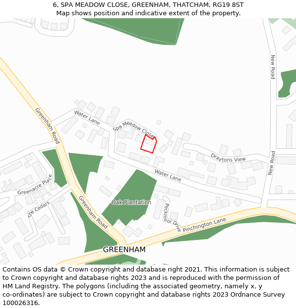 6, SPA MEADOW CLOSE, GREENHAM, THATCHAM, RG19 8ST: Location map and indicative extent of plot