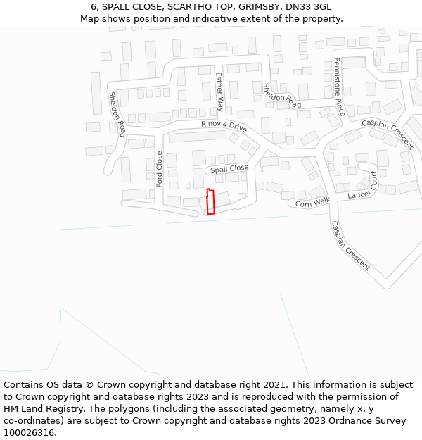 6, SPALL CLOSE, SCARTHO TOP, GRIMSBY, DN33 3GL: Location map and indicative extent of plot