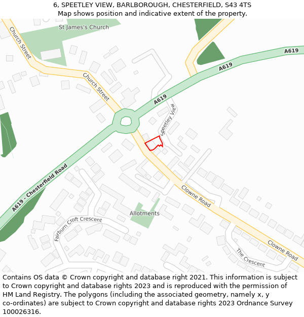 6, SPEETLEY VIEW, BARLBOROUGH, CHESTERFIELD, S43 4TS: Location map and indicative extent of plot